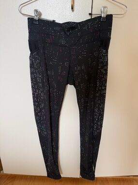 Athleta Black Leggings with Multicolor Dot Accents